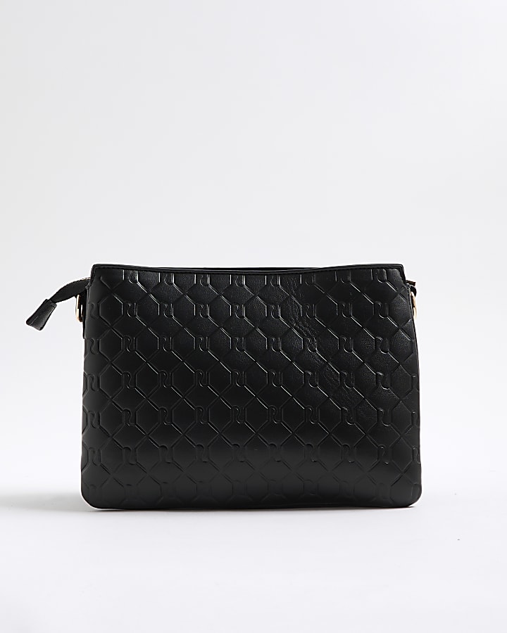 Black Embossed Monogram Chain Cross Body Bag