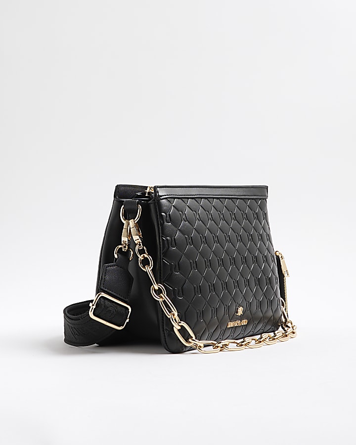 Black Embossed Monogram Chain Cross Body Bag