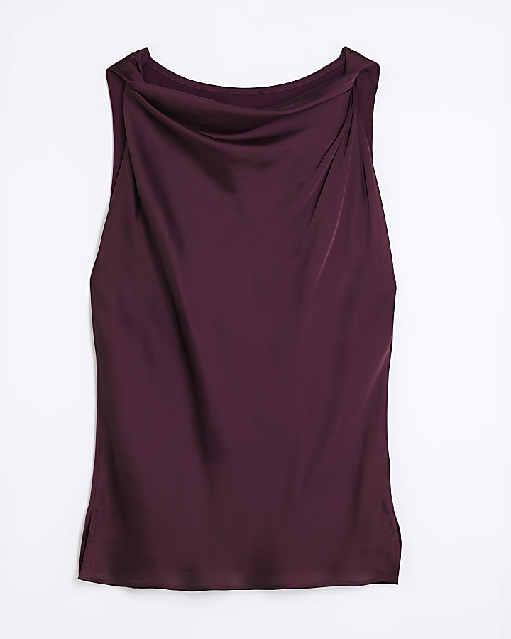 Purple Satin Sleeveless Twist Top