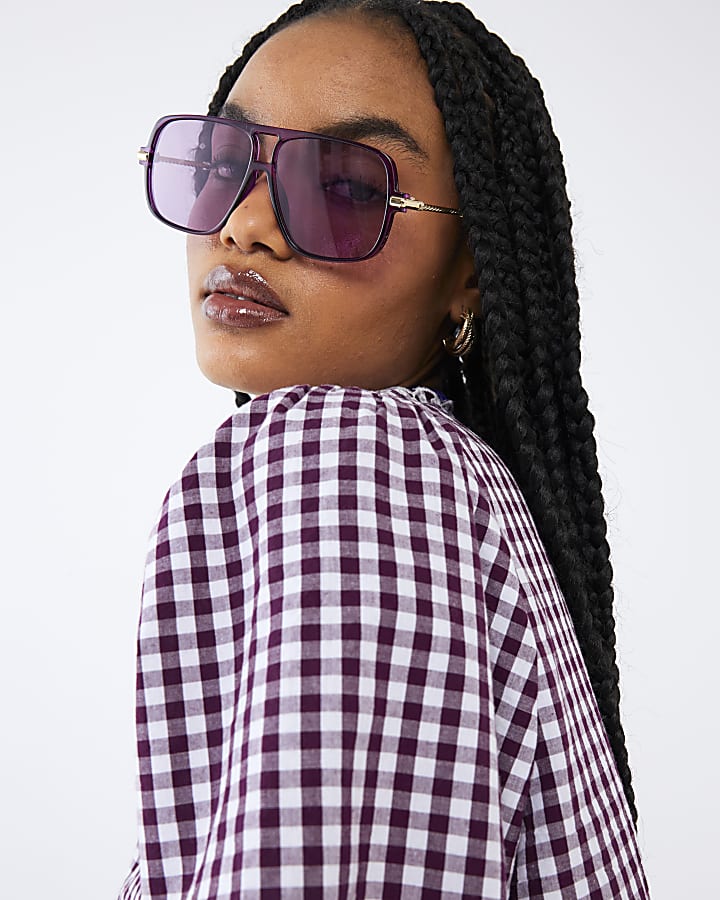 Red Gingham Short Sleeve Tie Front Top