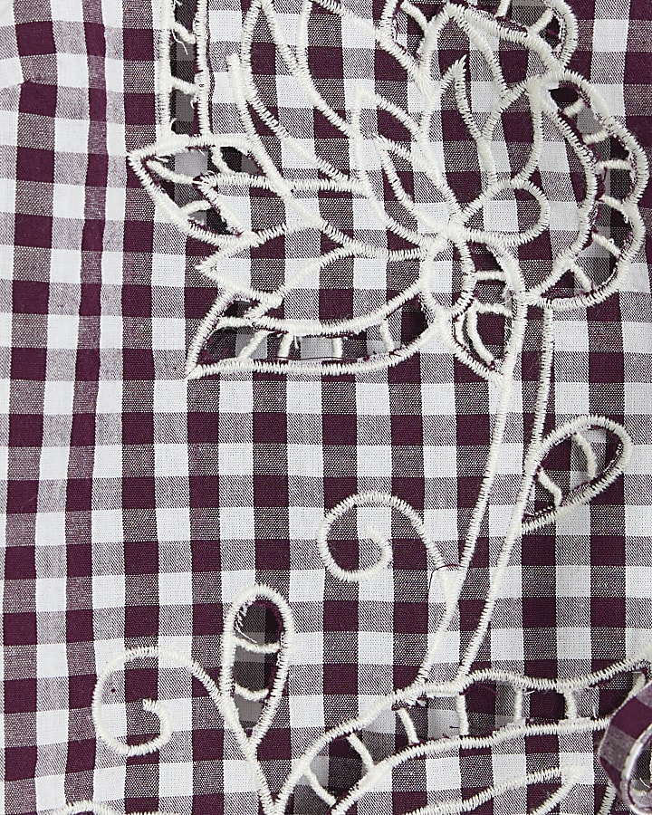 Red Gingham Short Sleeve Tie Front Top