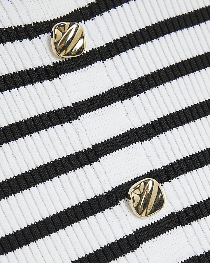 Cream Striped Short Sleeve Belted Cardigan