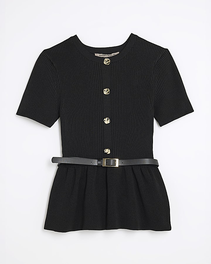 Black Short Sleeve Belted Cardigan