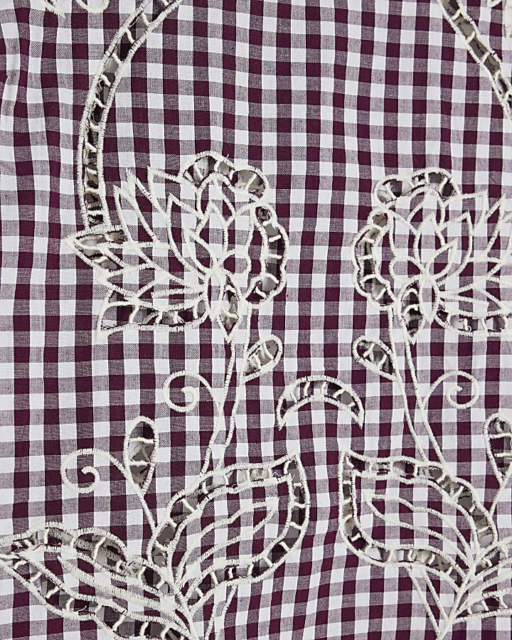 Red Gingham Cutwork Tank Top