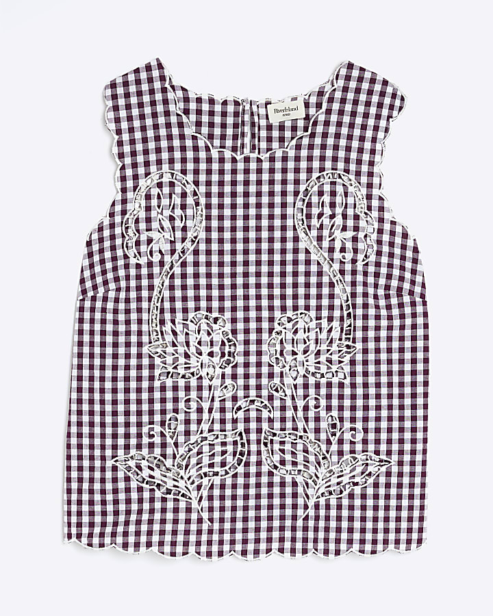 Red Gingham Cutwork Tank Top