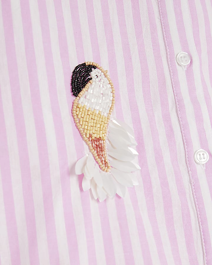 Pink Stripe Long Sleeve Embellished Shirt