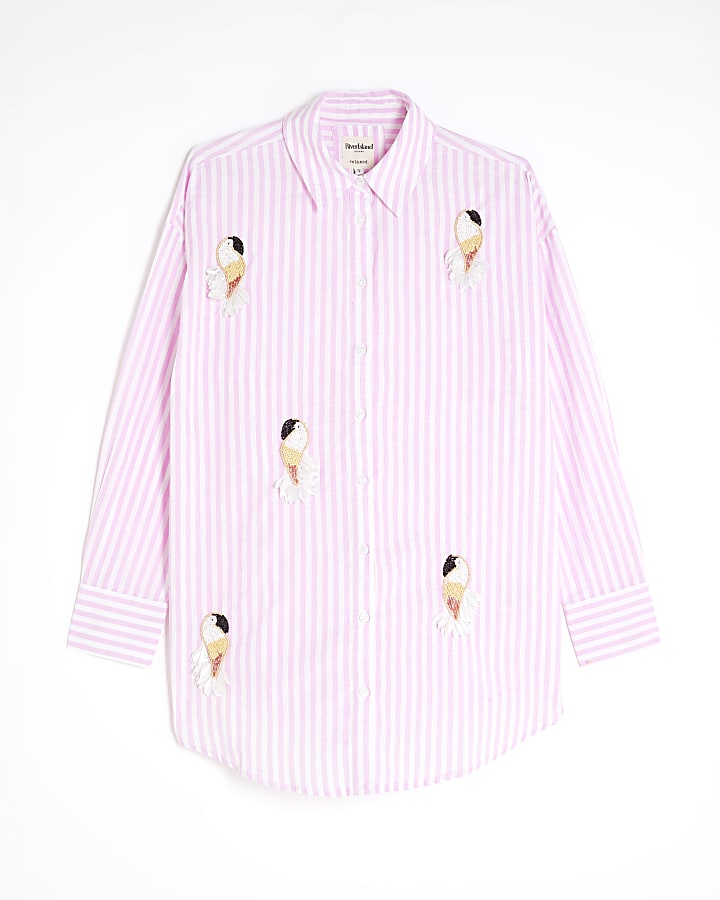 Pink Stripe Long Sleeve Embellished Shirt