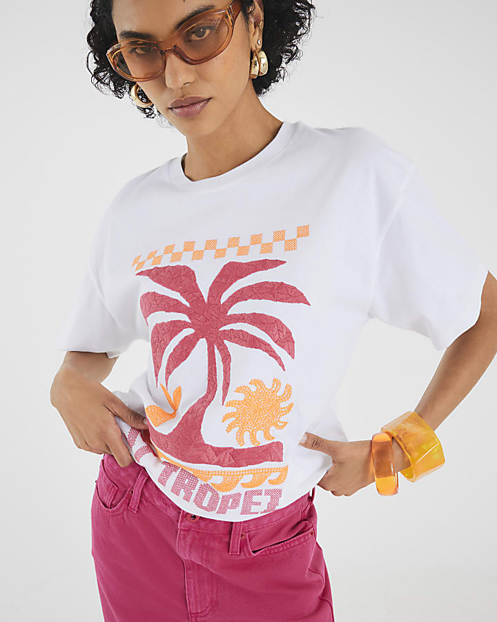 White St Tropez Embroidered T-Shirt