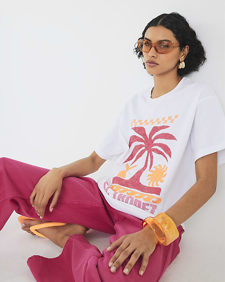 White St Tropez Embroidered T-Shirt