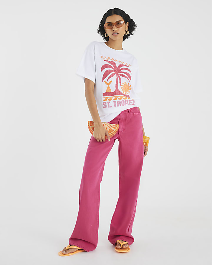 White St Tropez Embroidered T-Shirt