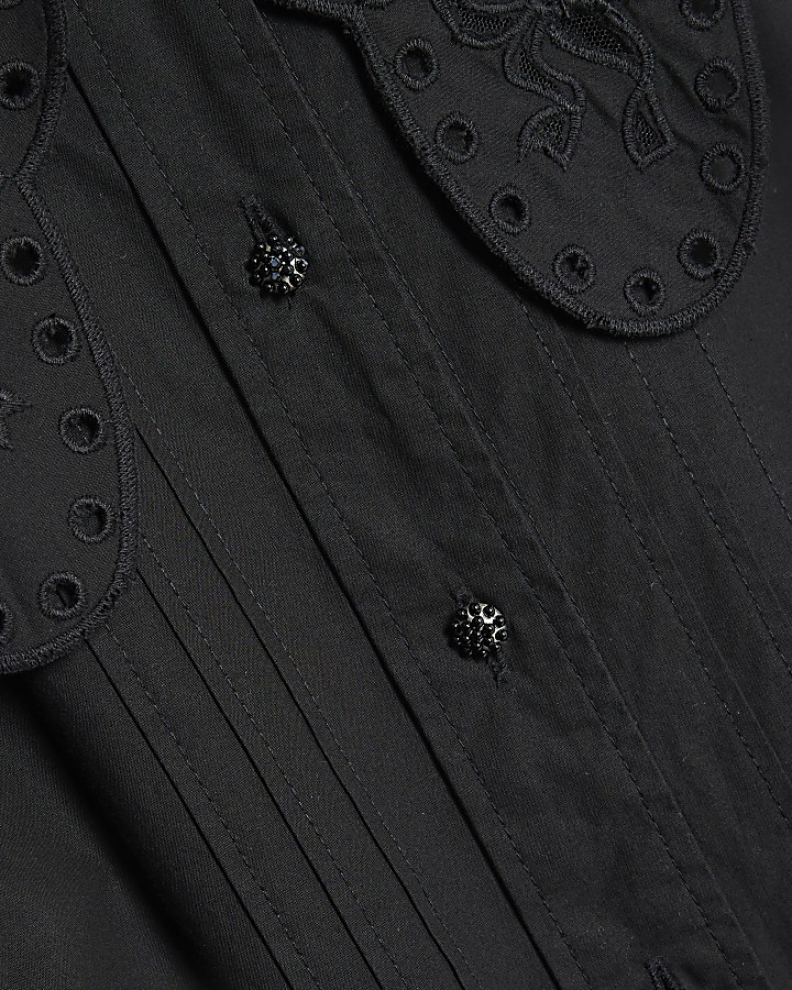 Black Collared Mini Shirt Dress