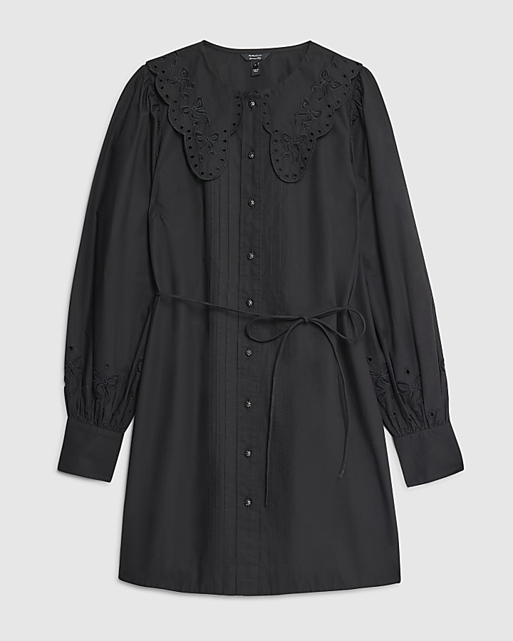 Black Collared Mini Shirt Dress