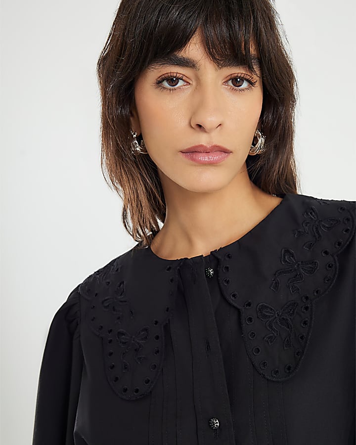 Black Collared Mini Shirt Dress