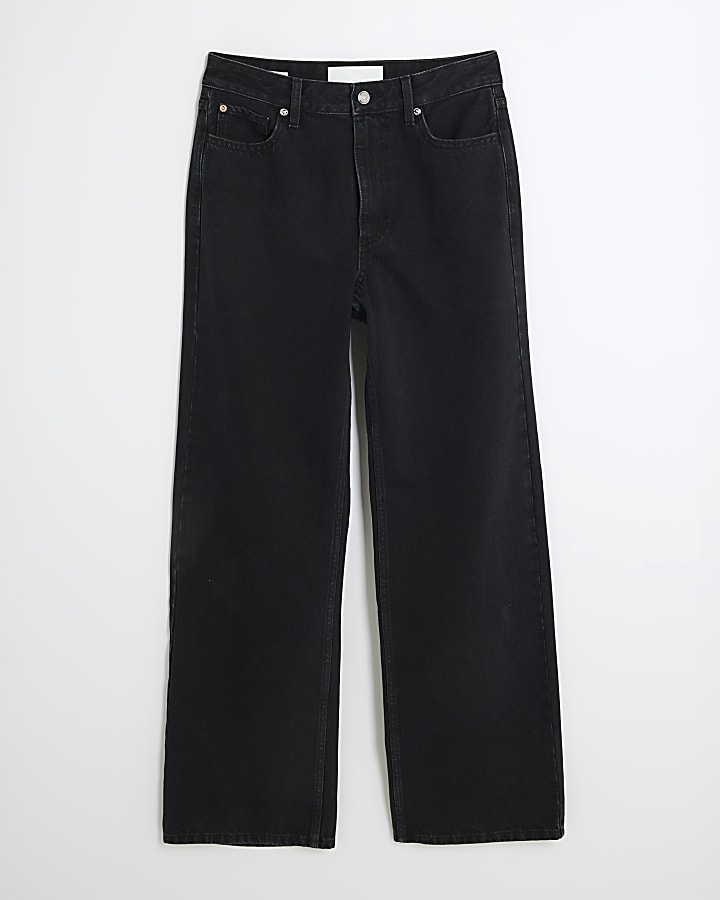 Black High Rise Relaxed Straight Leg Jeans