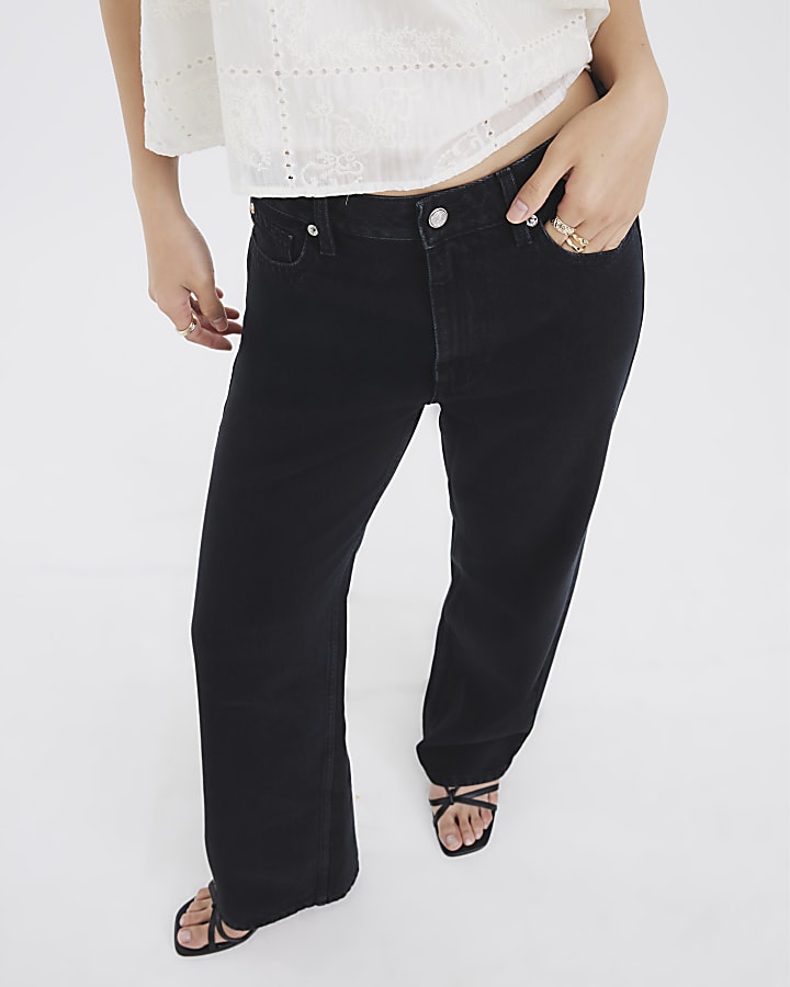 Black High Rise Relaxed Straight Leg Jeans