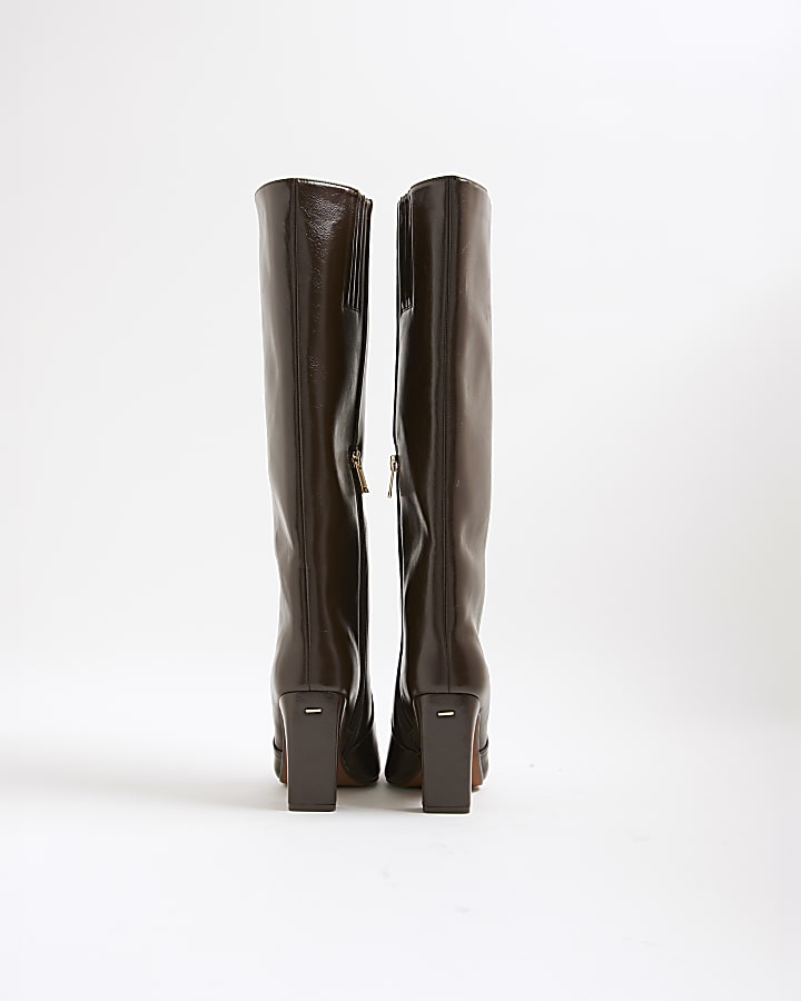 Brown Chisel Toe High Leg Boots