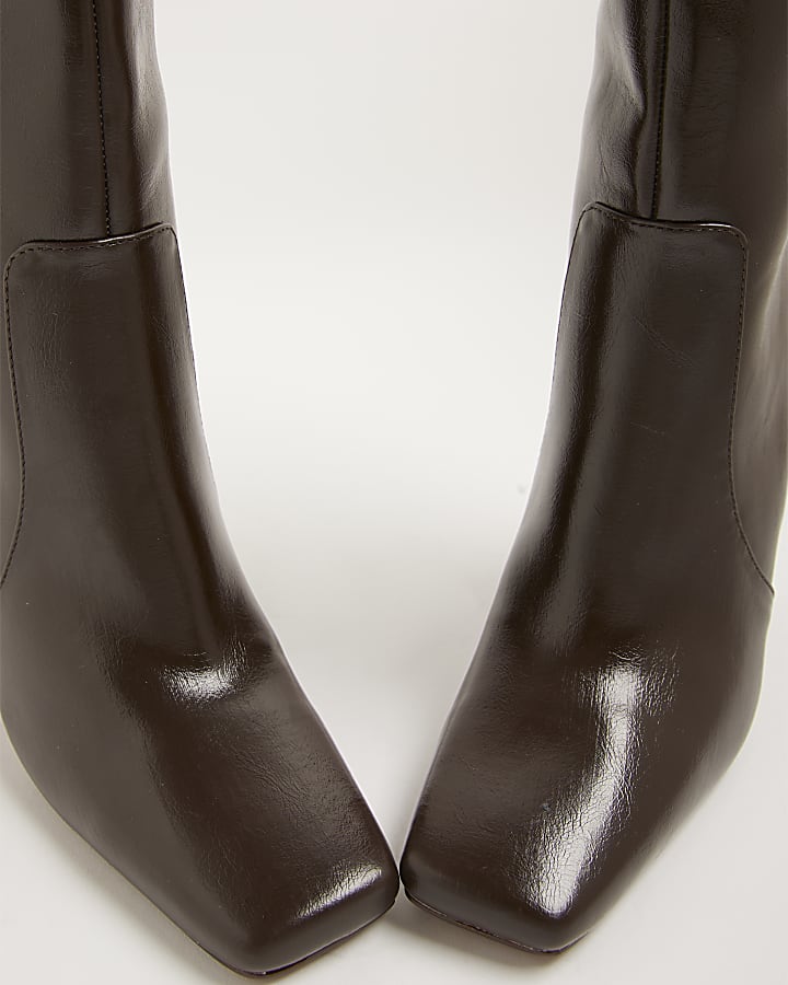 Brown Chisel Toe High Leg Boots