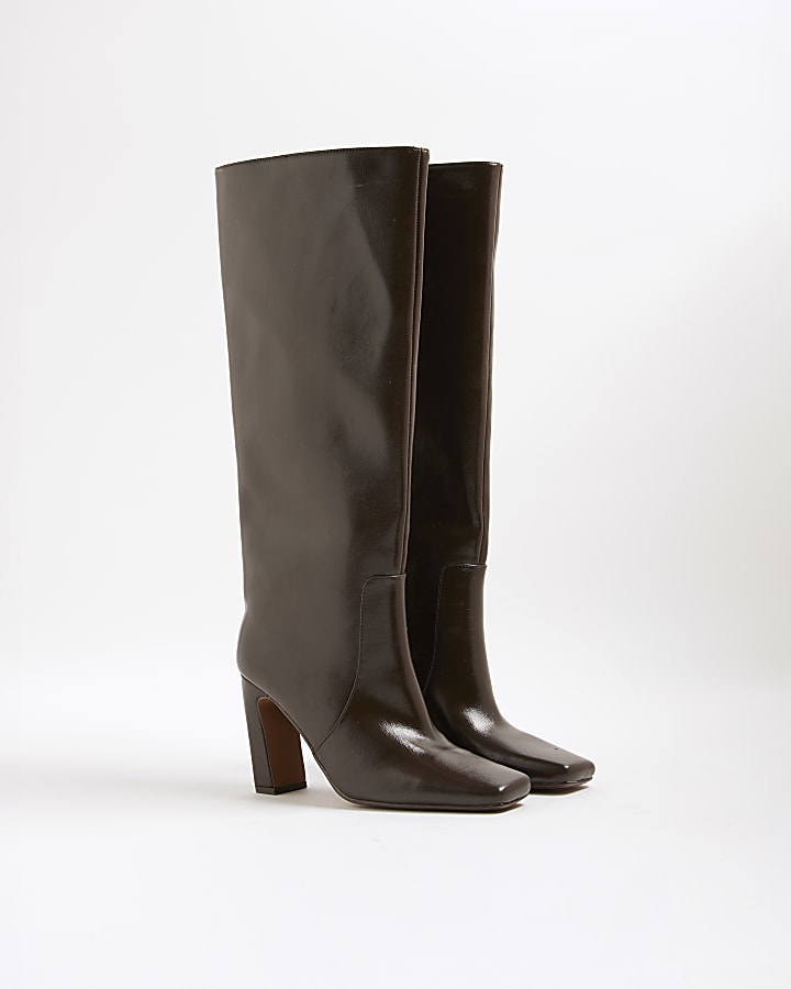 Brown Chisel Toe High Leg Boots
