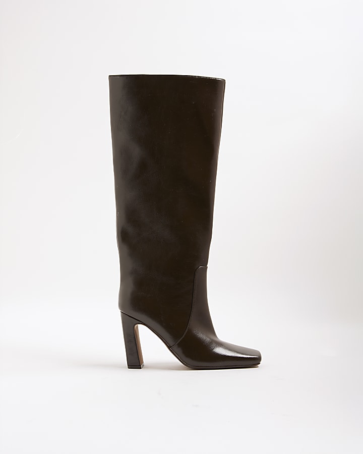 Brown Chisel Toe High Leg Boots