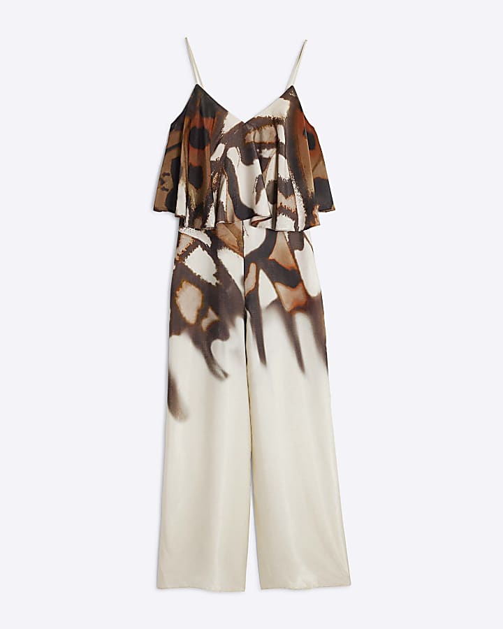 Cream Butterfly Printed Jumpsuit