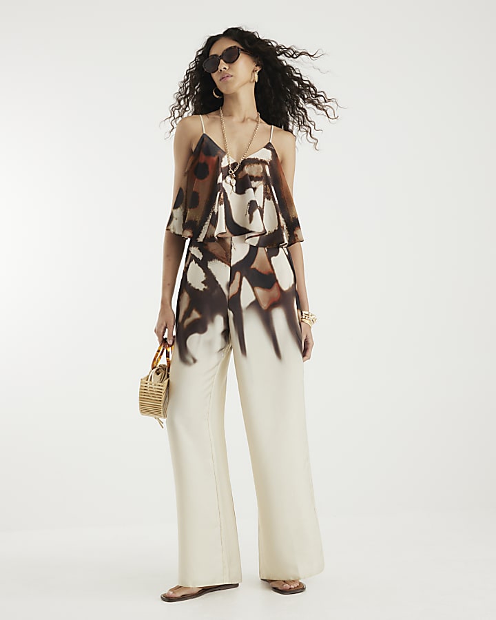 Cream Butterfly Printed Jumpsuit