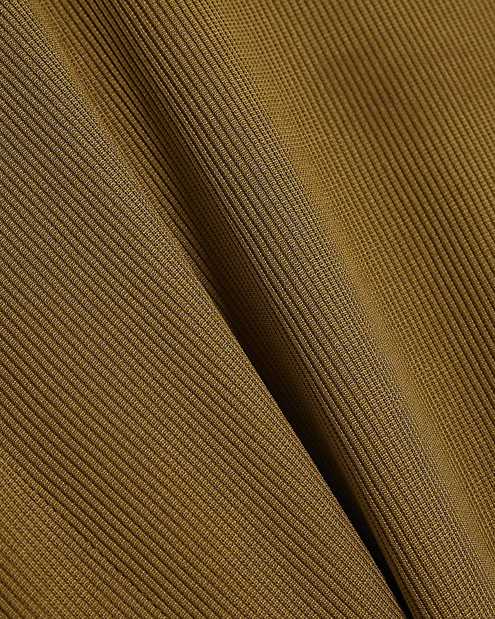 Green Short Sleeve Cape Ribbed Belted Top