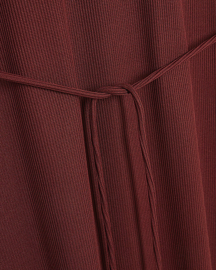 Rust Cape Ribbed Belted Midi Dress