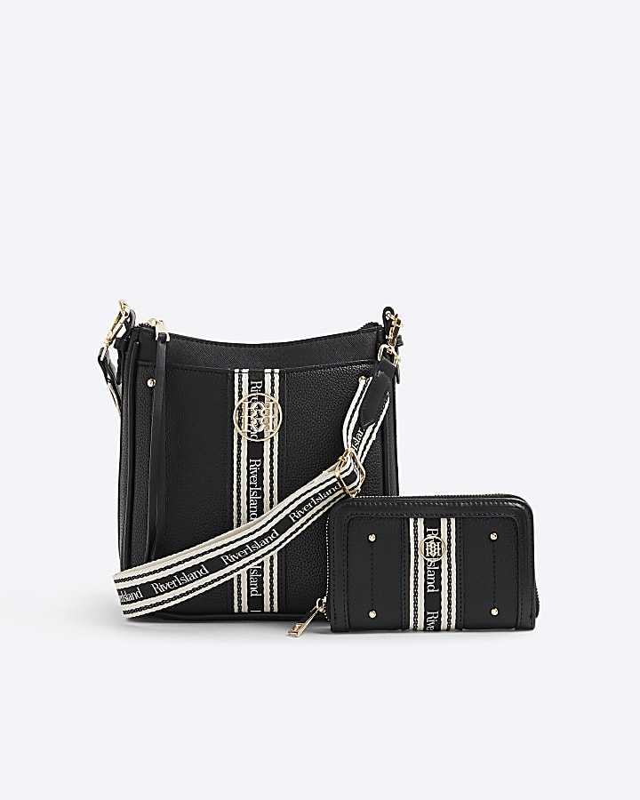 Black Branded Messenger Bag And Purse Bundle