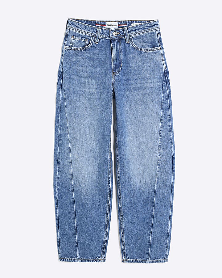 Blue Seamed Barrel Leg Jeans