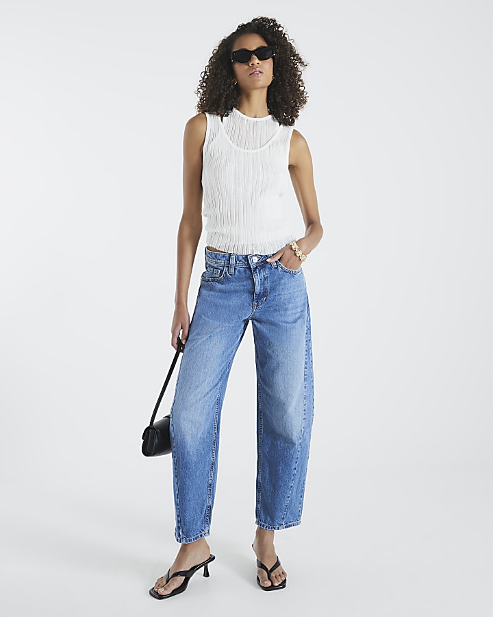 Blue Seamed Barrel Leg Jeans