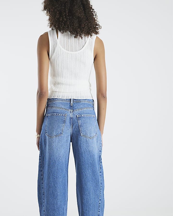 Blue Seamed Barrel Leg Jeans
