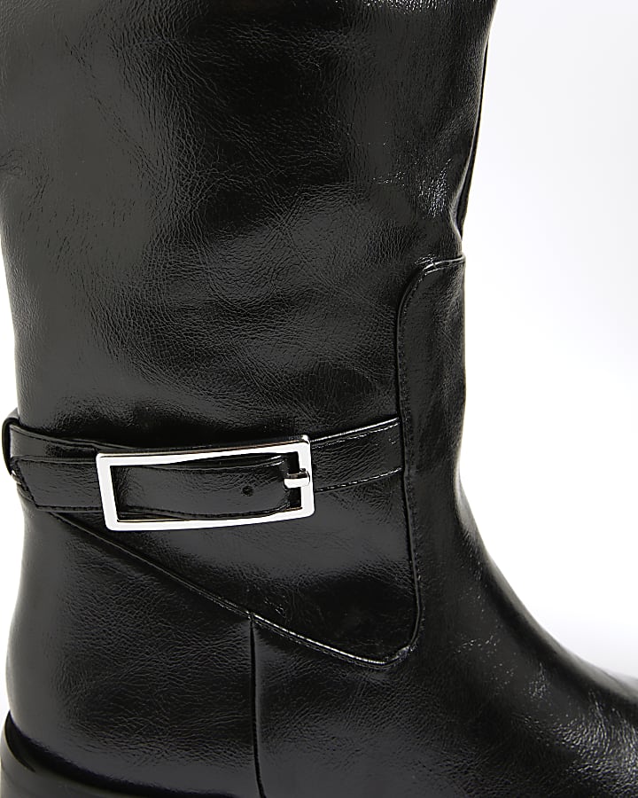 Black Thigh High Buckle Boots
