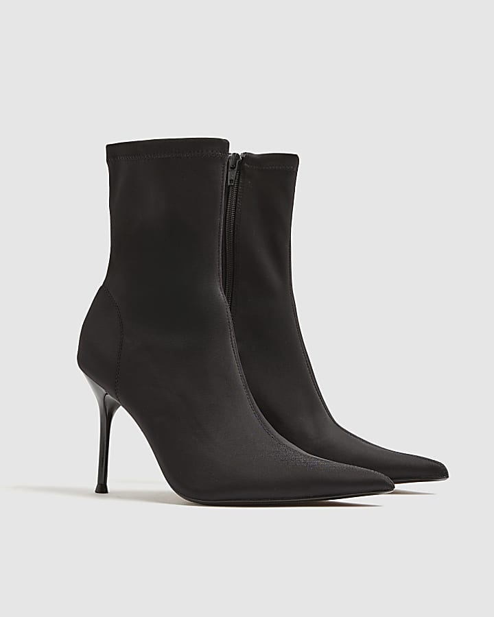 Black Heeled Sock Ankle Boots
