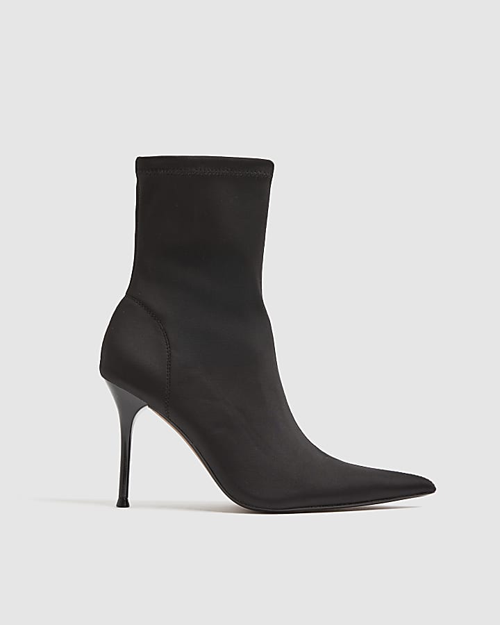 Black Heeled Sock Ankle Boots