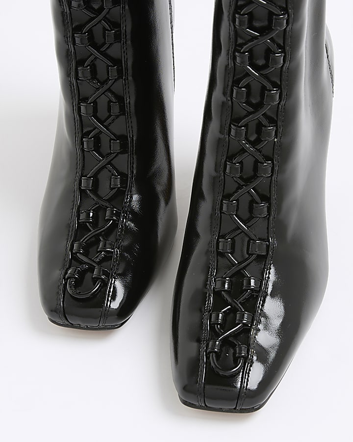 Black Lace Up Heeled Boots