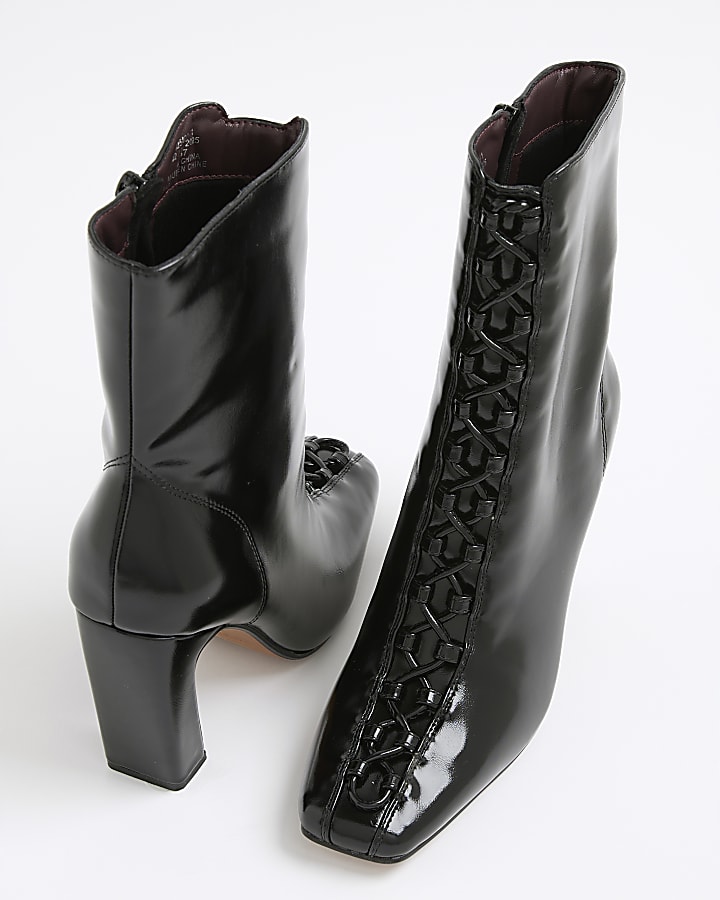 Black Lace Up Heeled Boots