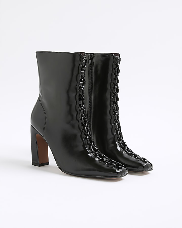 Black Lace Up Heeled Boots