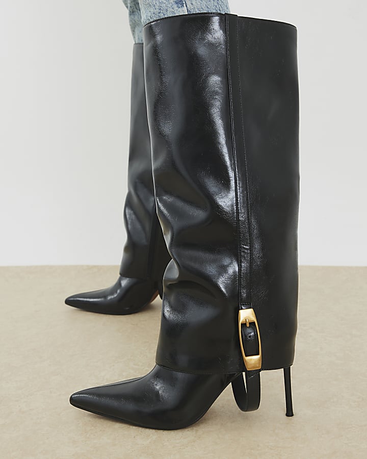 Black 2 In 1 High Leg Heeled Boots