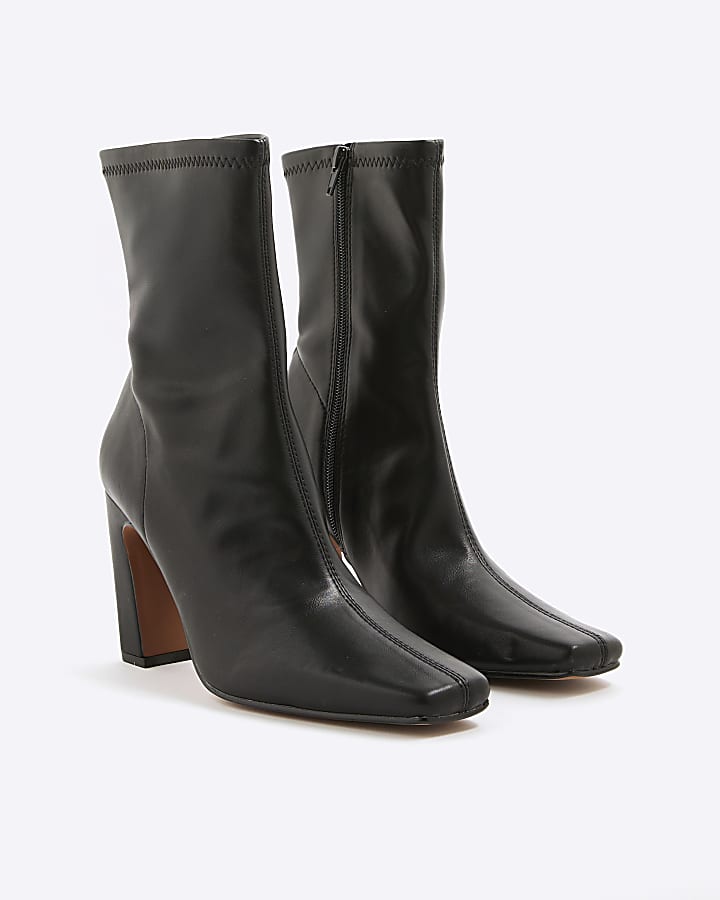 Black Wide Fit Square Toe Ankle Boots
