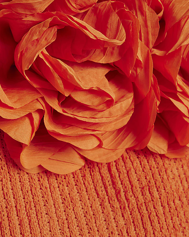 Orange Corsage Halter Neck Mini Dress