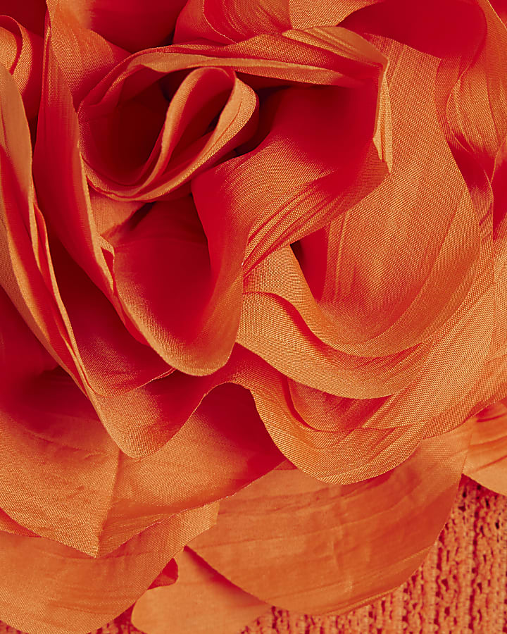 Orange Corsage Halter Neck Top