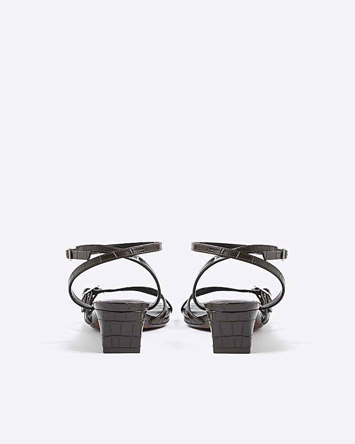 Brown Strappy Low Block Heel Sandals
