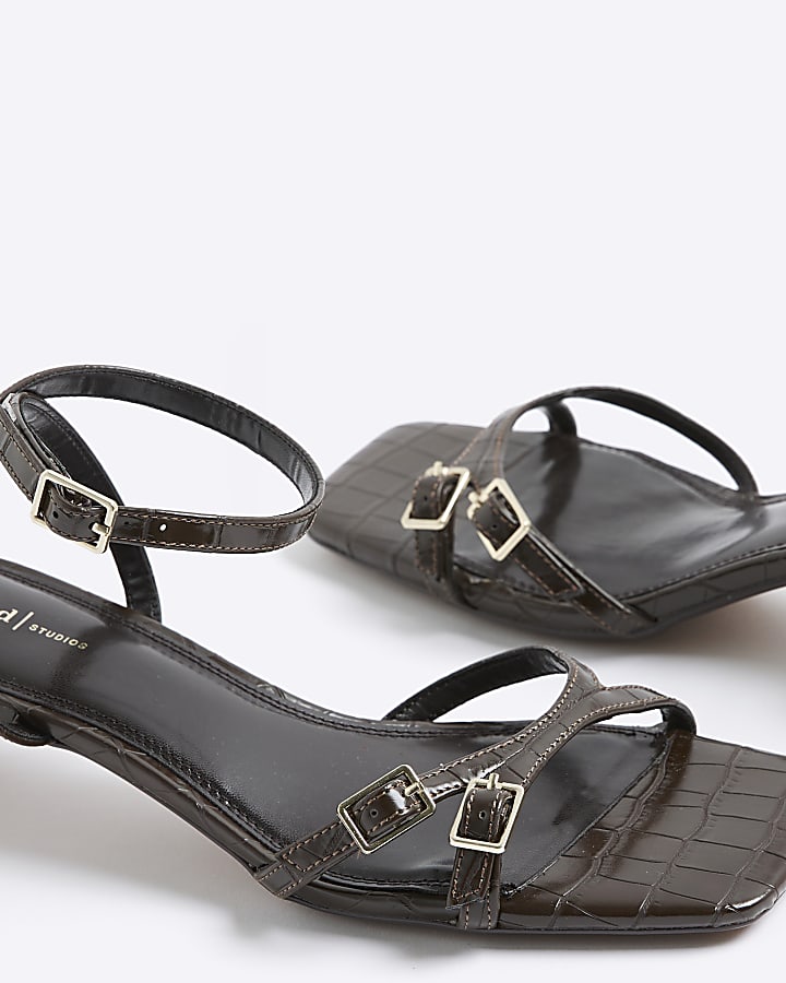 Brown Strappy Low Block Heel Sandals