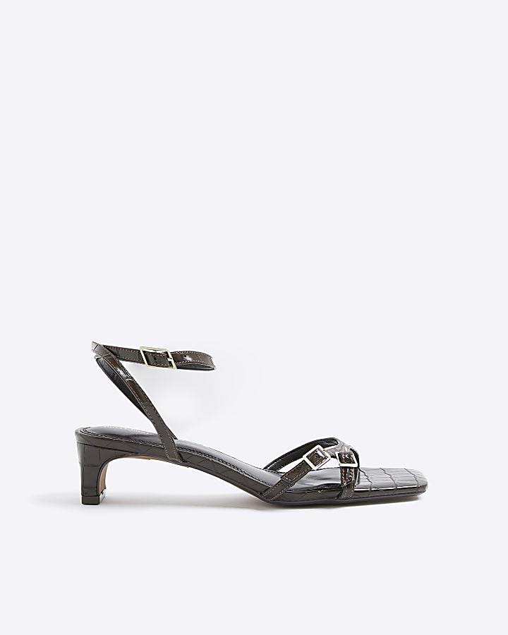 Brown Strappy Low Block Heel Sandals