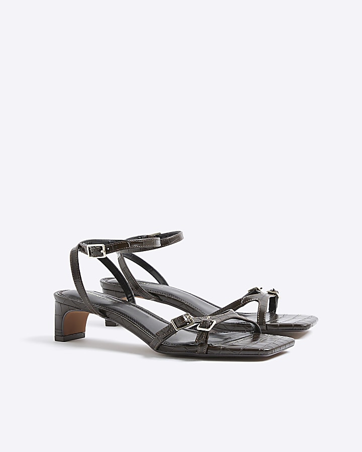 Brown Strappy Low Block Heel Sandals