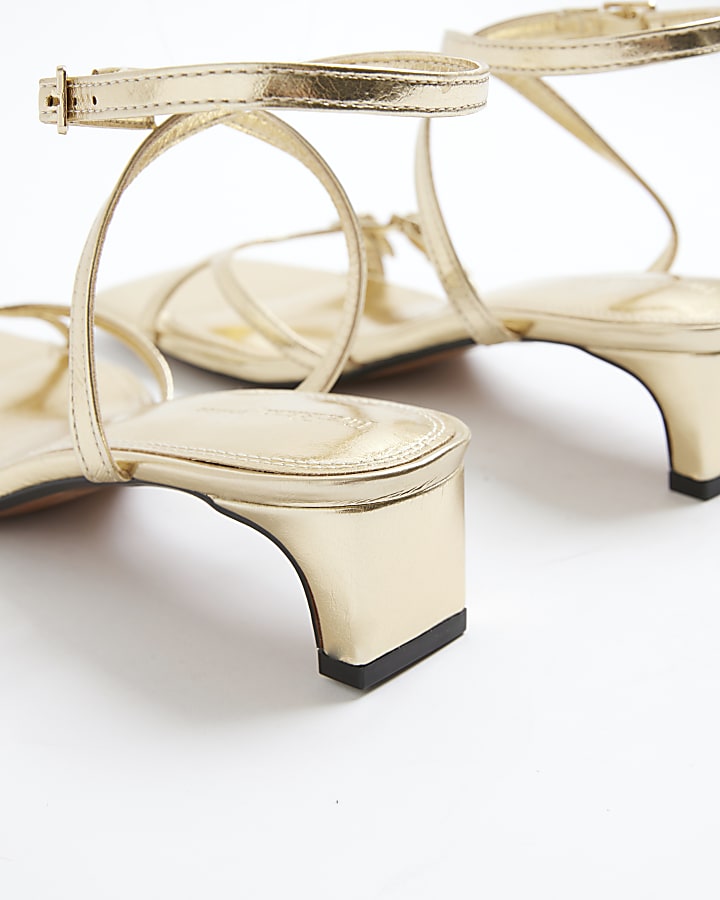 Gold Strapped Low Block Heel Sandals