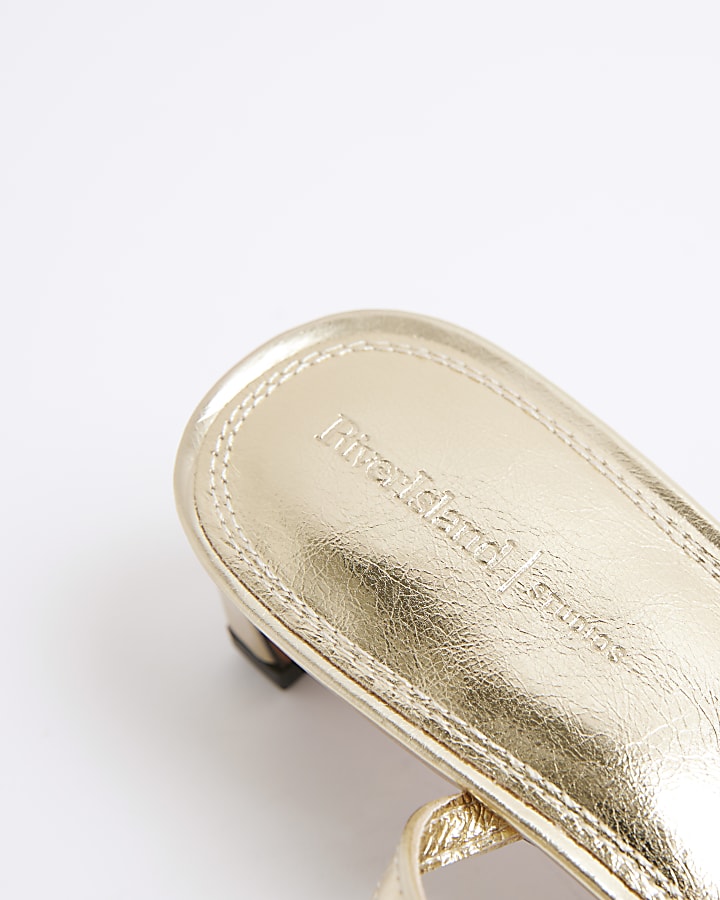 Gold Strapped Low Block Heel Sandals