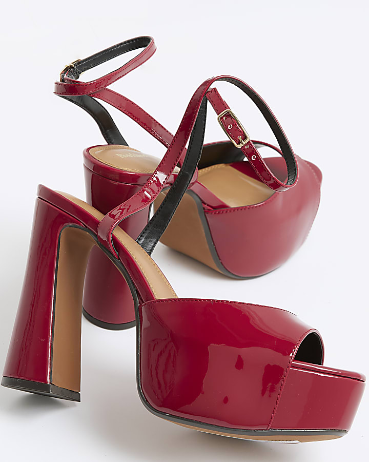 Red Patent Platform Heeled Sandals