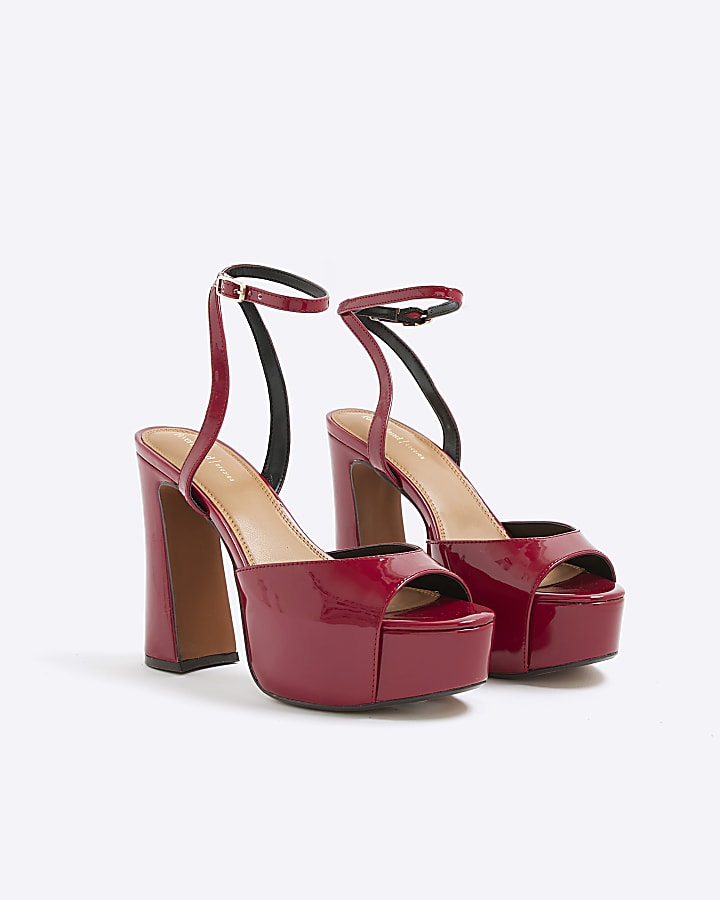 Red Patent Platform Heeled Sandals