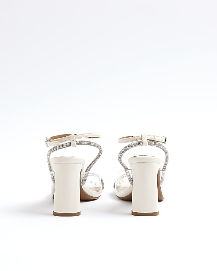 White Perspex Diamante Heeled Sandals